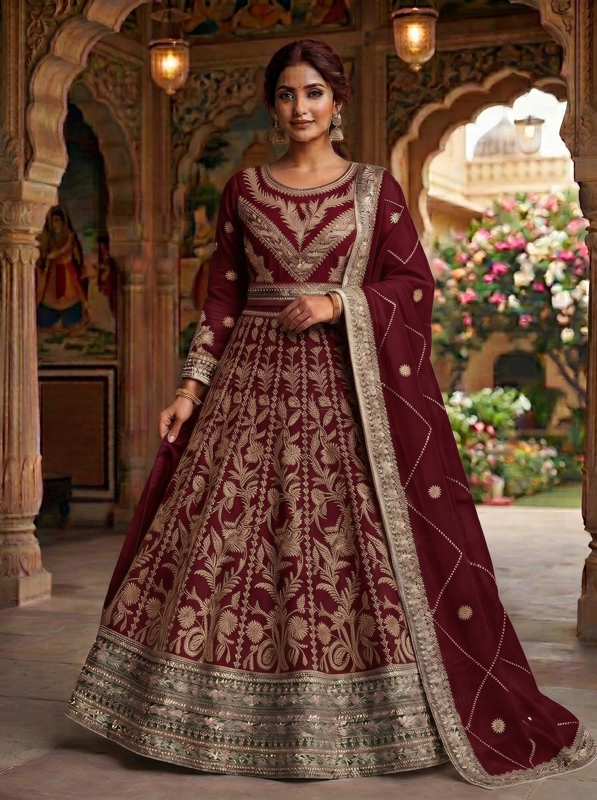 Mahroon Party Wear Maxi