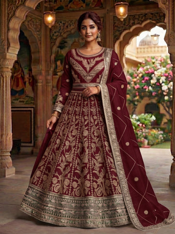 Mahroon Party Wear Maxi