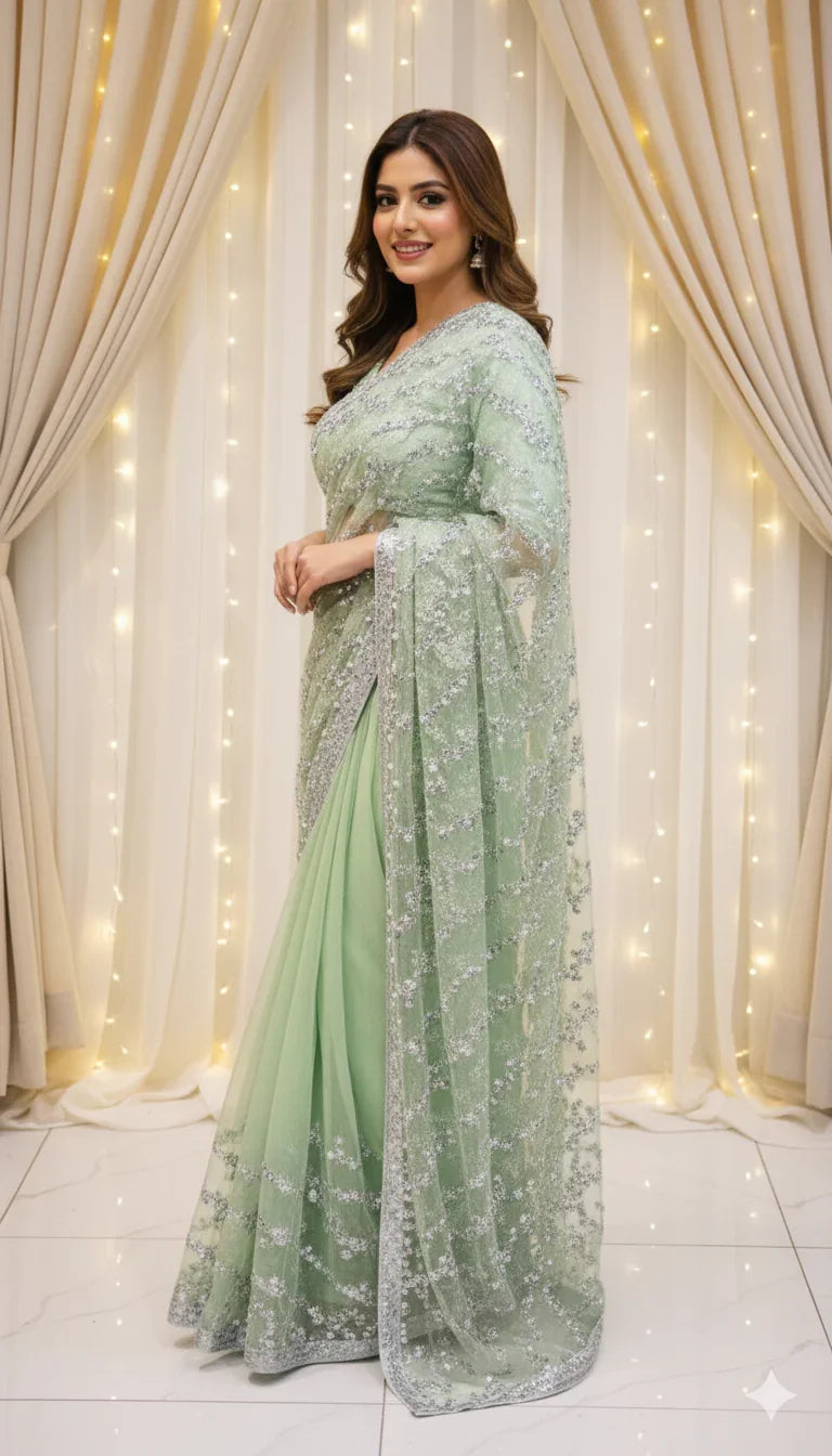 PISTA PEARL HANDMADE SAREE