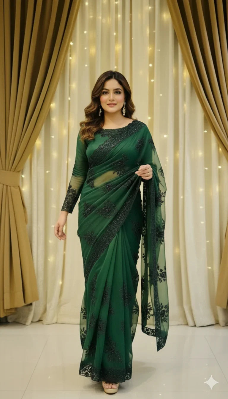 GREEN PEARL HANDMADE SAREE